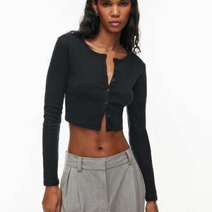 Aritzia Black Button-Up Crop Top